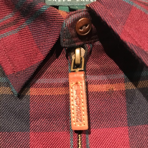 Lauren Ralph Lauren burgundy plaid jacket zip up - Picture 2 of 8